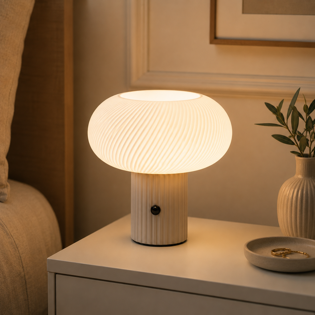 Lampa stołowa LED grzybek – dekoracyjna, kolorowe światło, styl retro