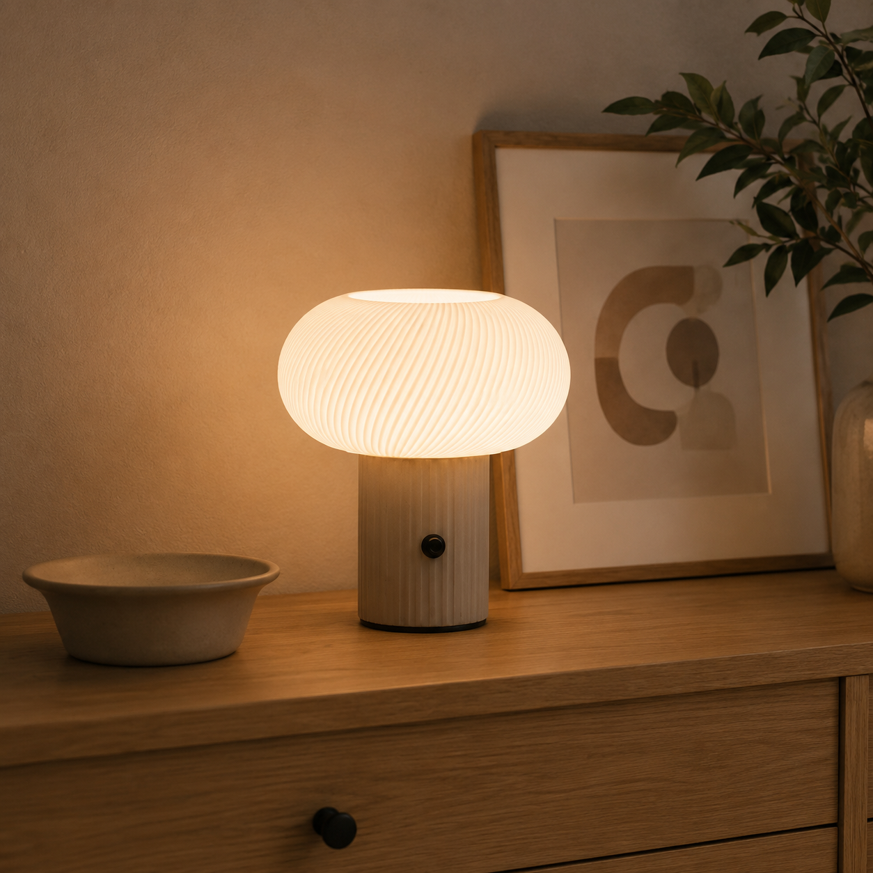 Lampa stołowa LED grzybek – dekoracyjna, kolorowe światło, styl retro
