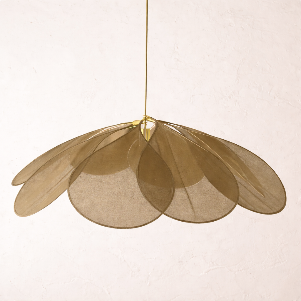 Lampa wisząca vintage z kwiatowym kloszem z tkaniny
