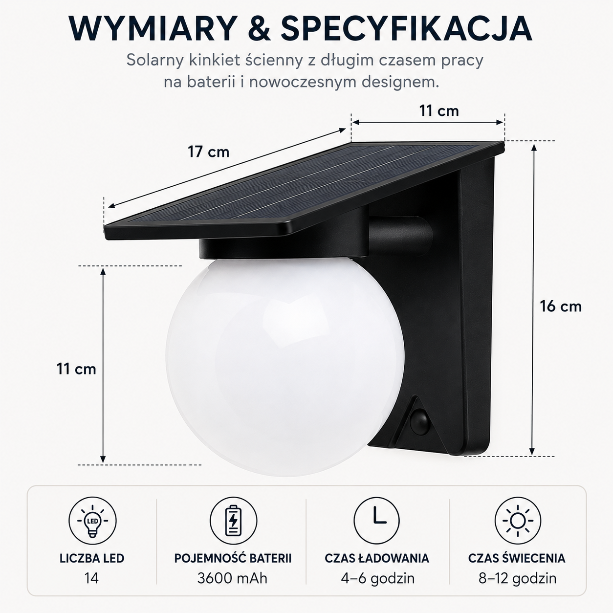 Solarna lampa ścienna LED z trzema barwami światła