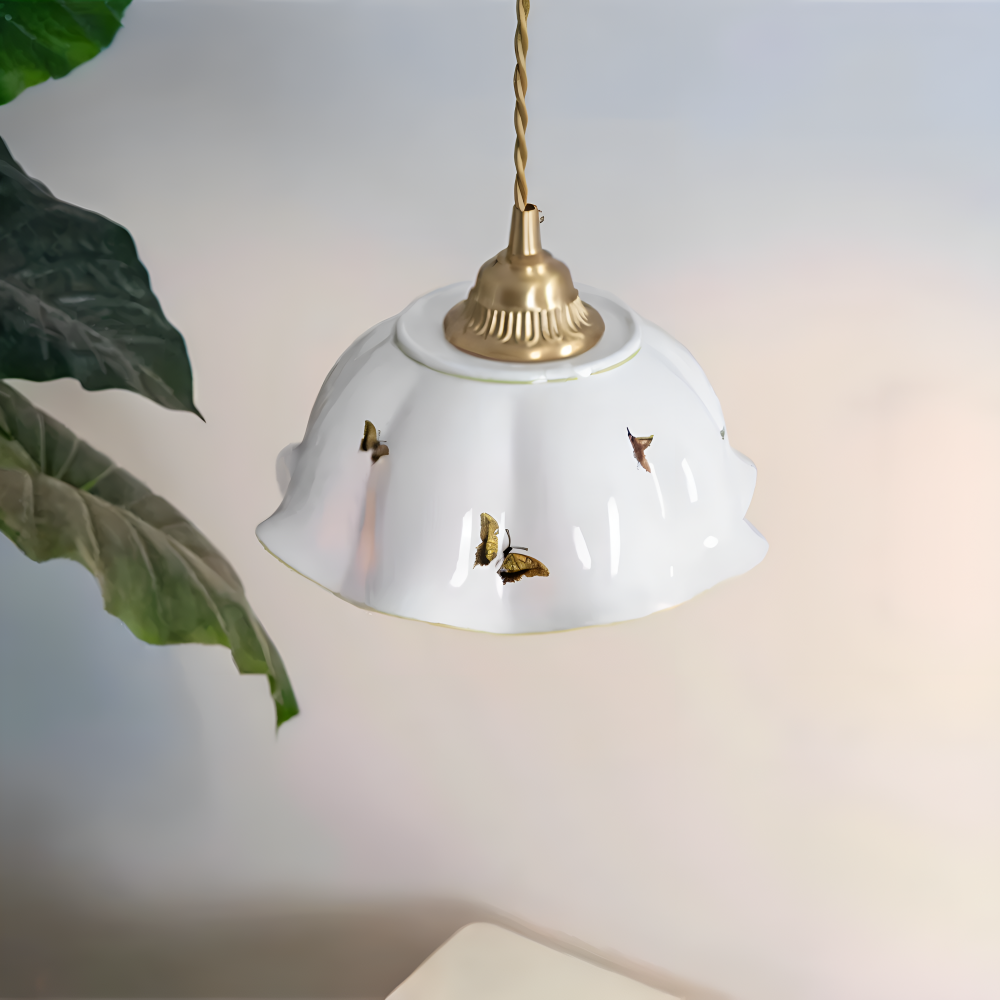 Ceramiczna lampa wisząca motyl LED do salonu