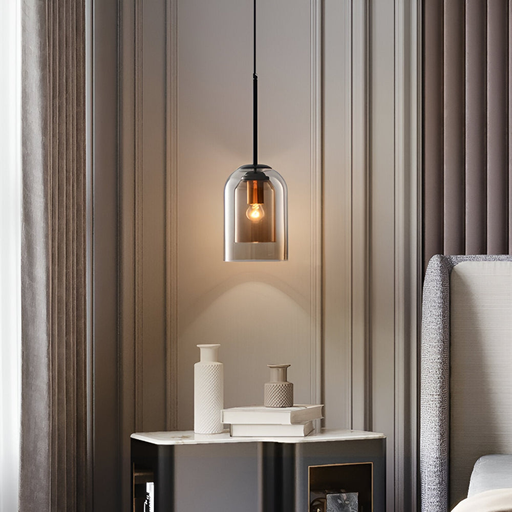 Lampa wisząca z podwójnym szkłem dymionym