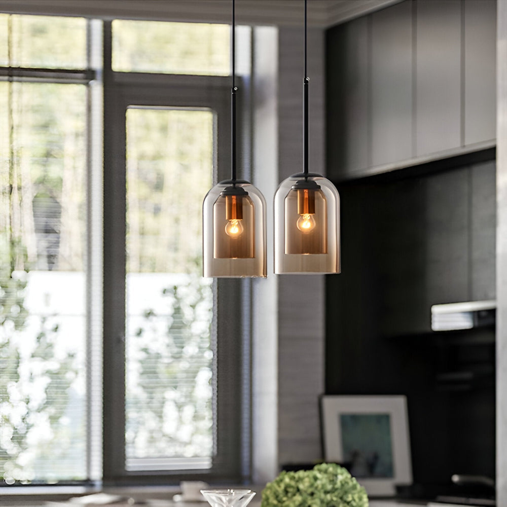 Lampa wisząca z podwójnym szkłem dymionym