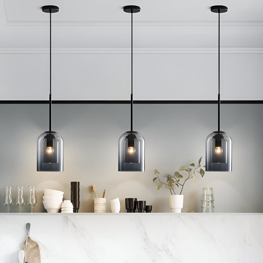 Lampa wisząca z podwójnym szkłem dymionym