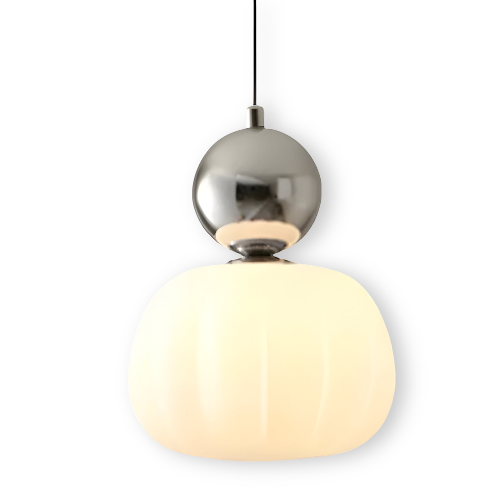 Lampa wisząca Art Deco kremowa z metalową ramą