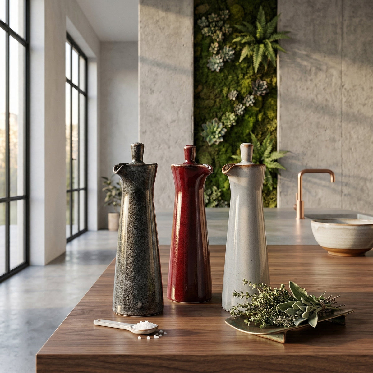 Ceramiczna butelka na oliwę i ocet z reaktywnym szkliwem