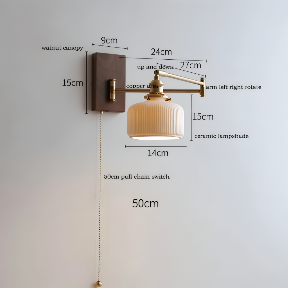 Regulowana lampa ścienna ceramiczna z włącznikiem
