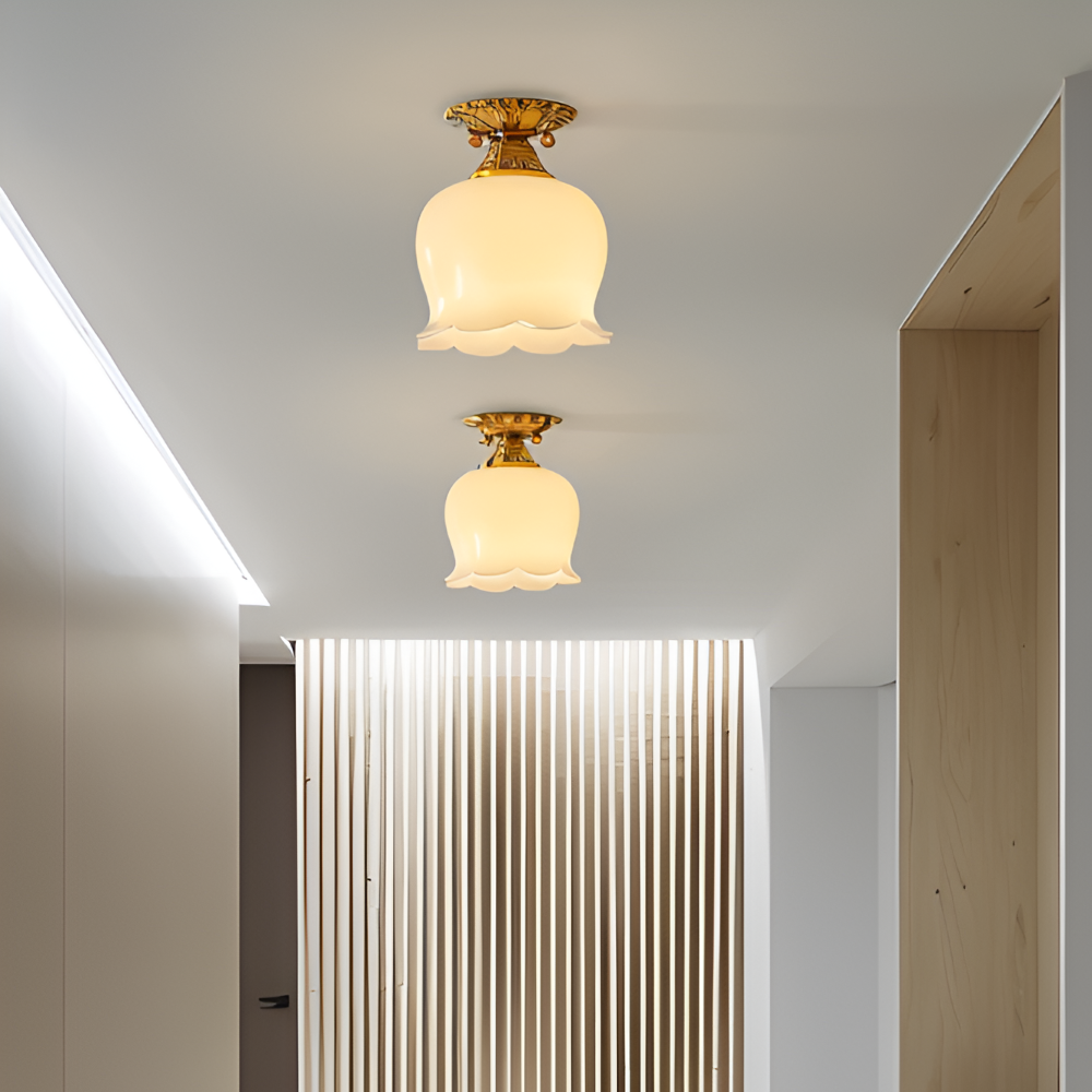 Lampa sufitowa LED kwiatowa vintage beżowa