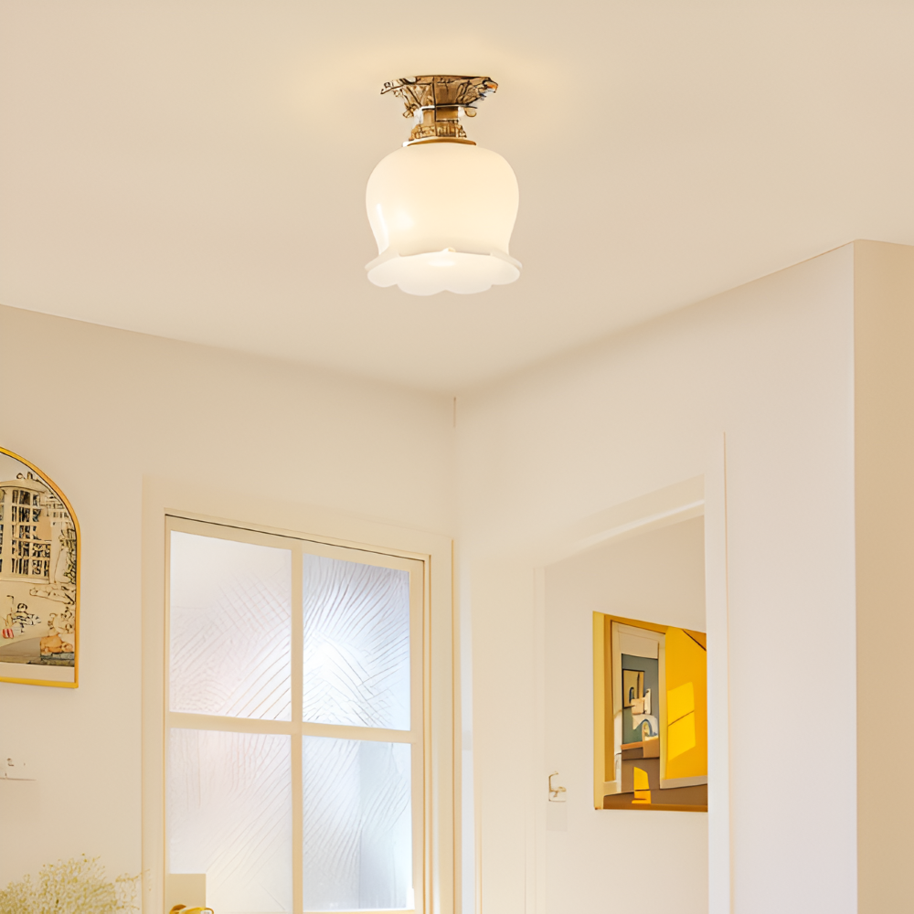 Lampa sufitowa LED kwiatowa vintage beżowa