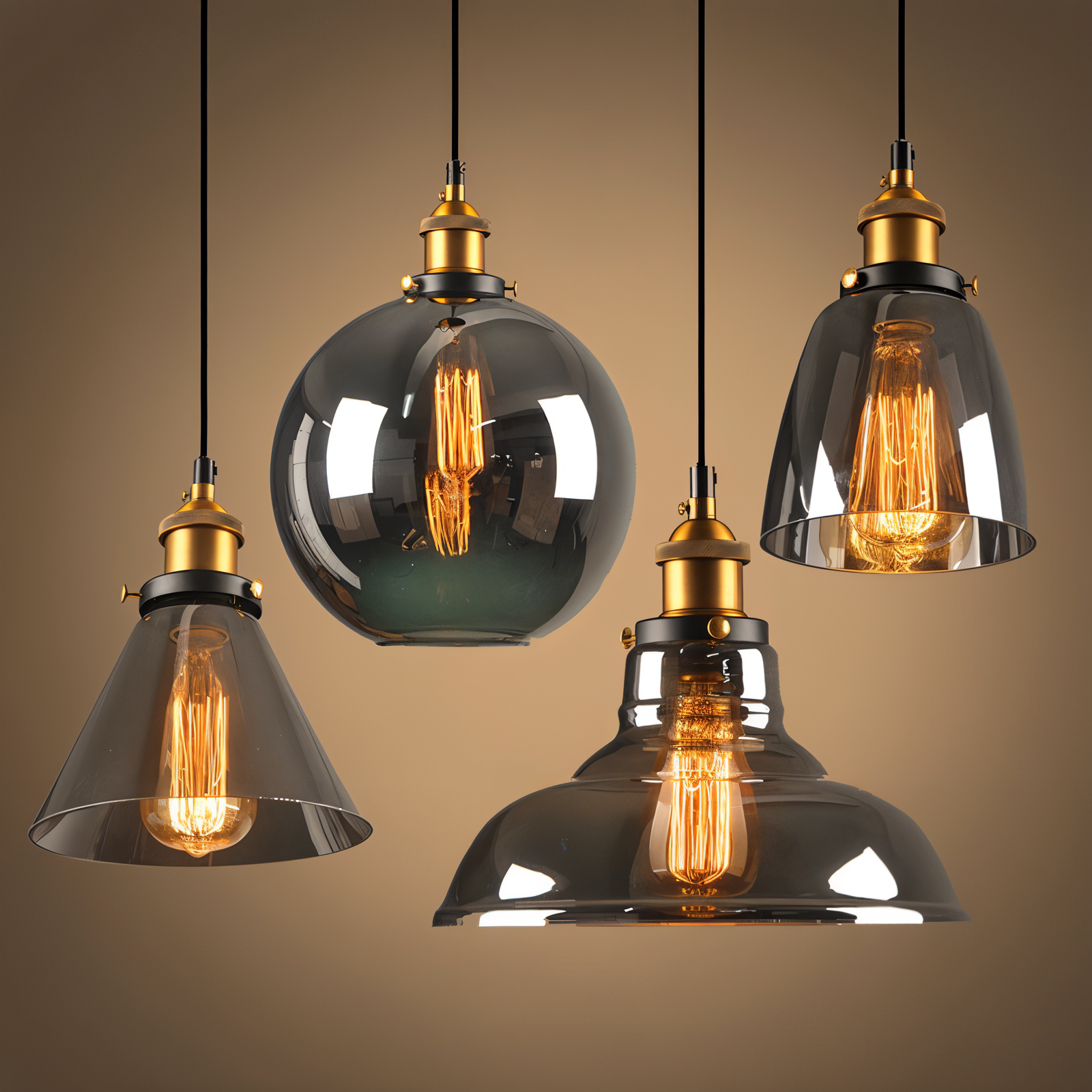 Lampa sufitowa vintage dymione szkło E27 industrialna