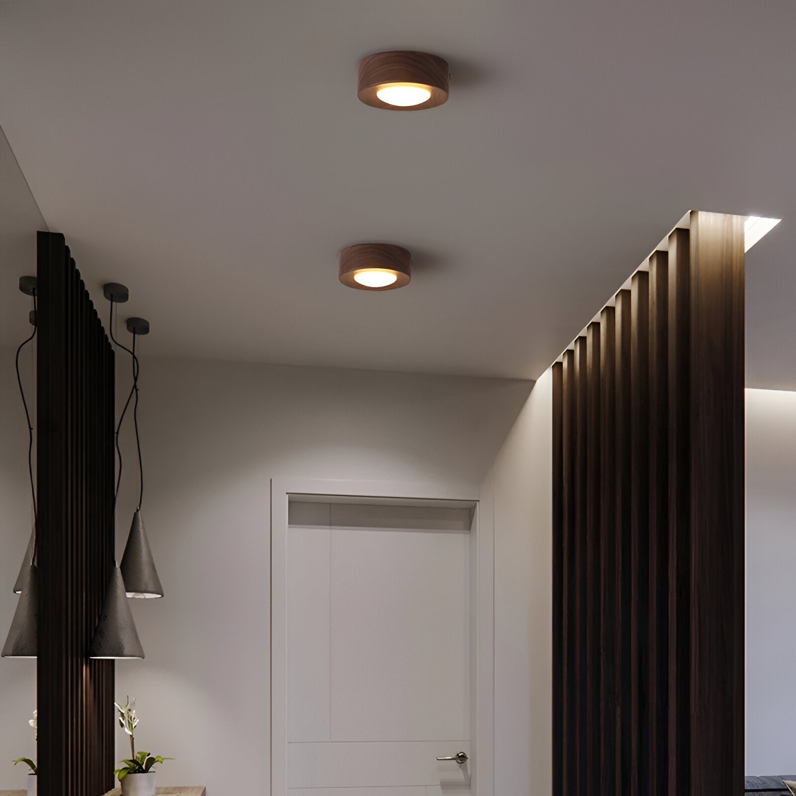 Drewniana lampa sufitowa LED punktowa orzechowa