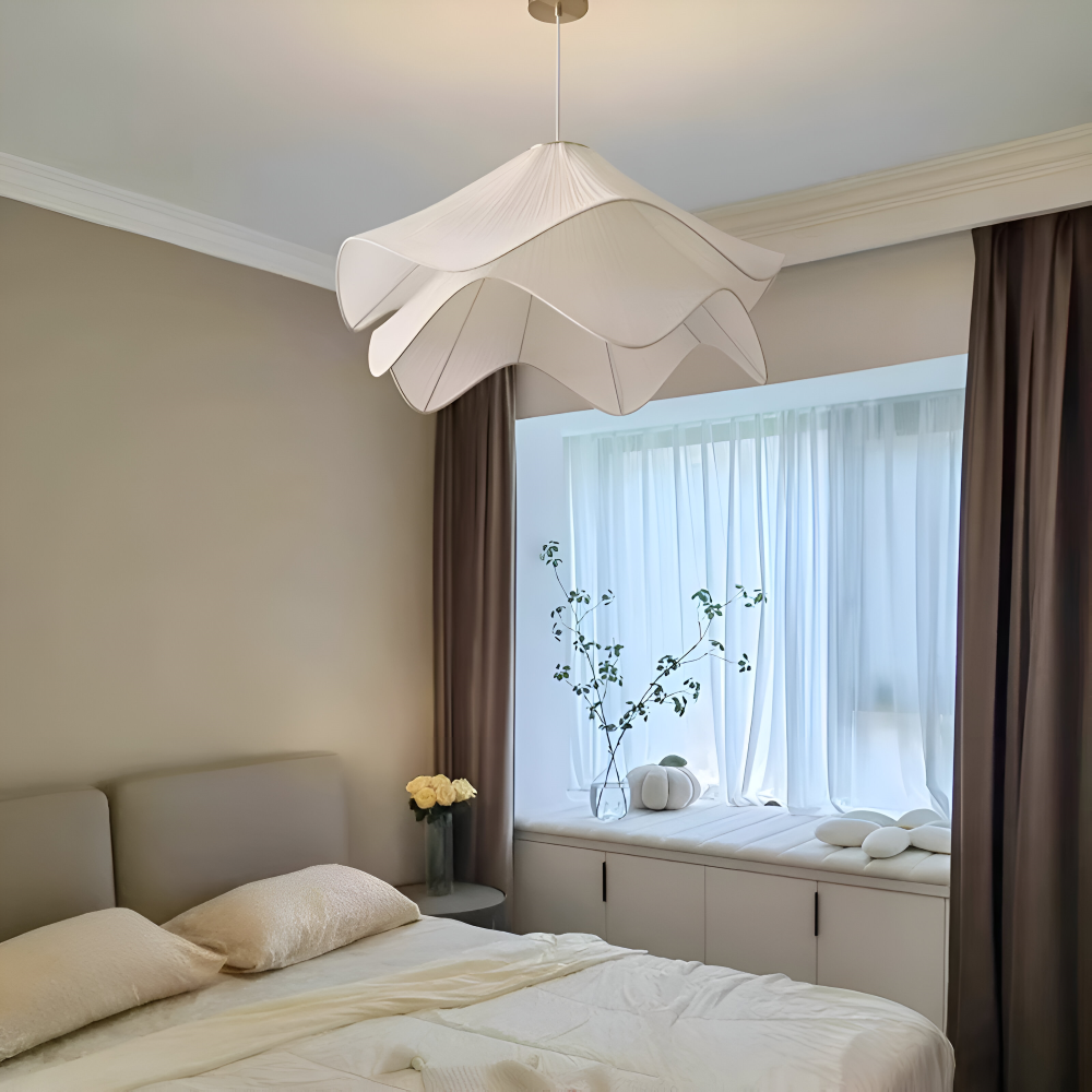 Lampa wisząca Japandi z tkaniny do salonu