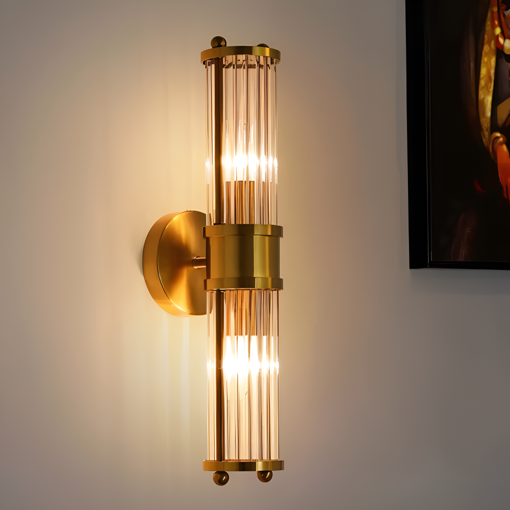 Złota lampa ścienna z kryształowym kloszem E14