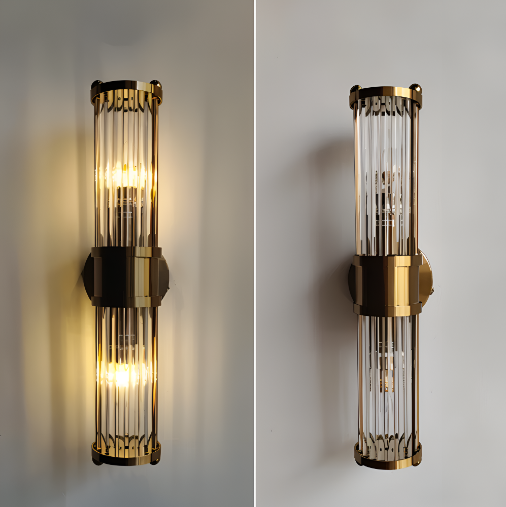 Złota lampa ścienna z kryształowym kloszem E14