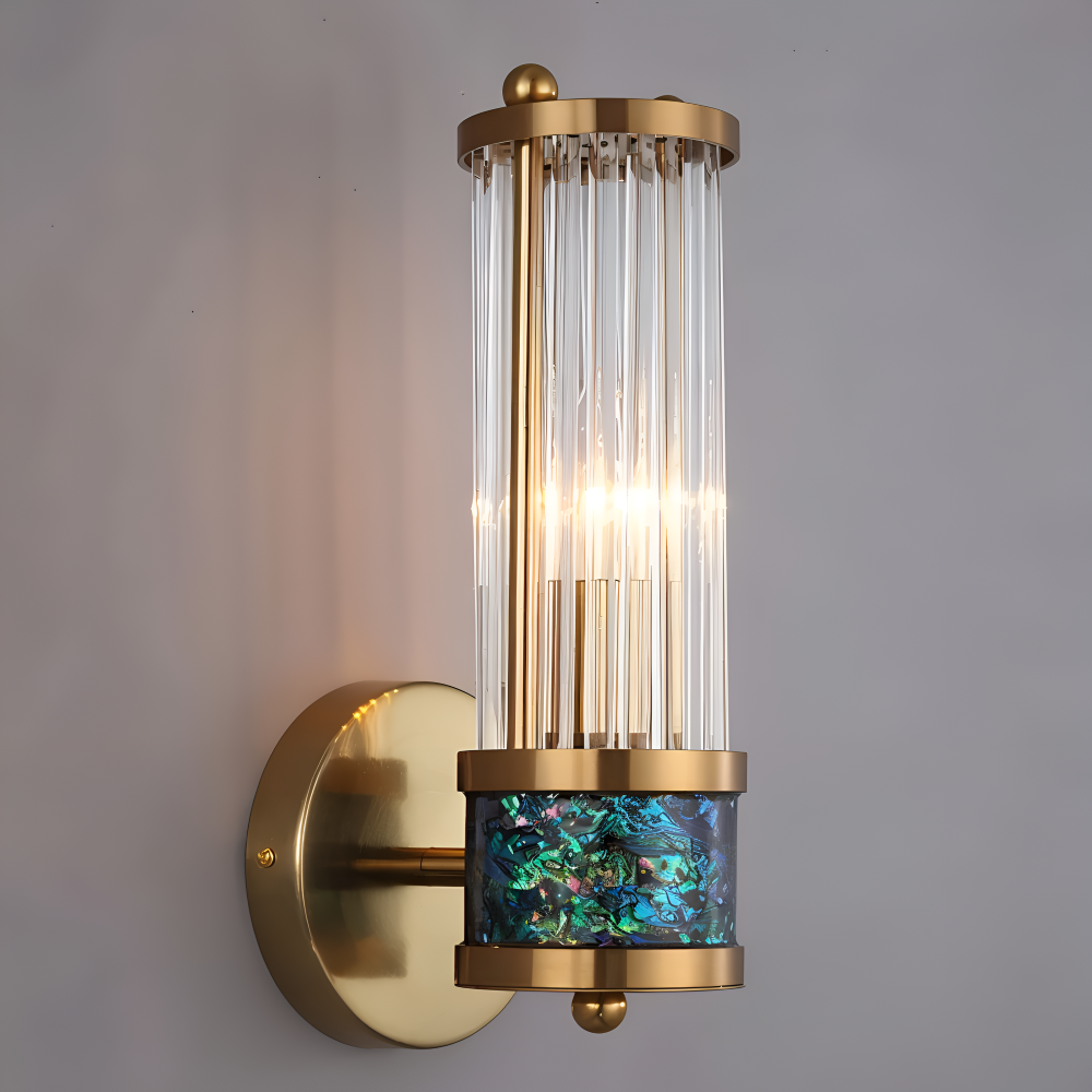Złota lampa ścienna z kryształowym kloszem E14