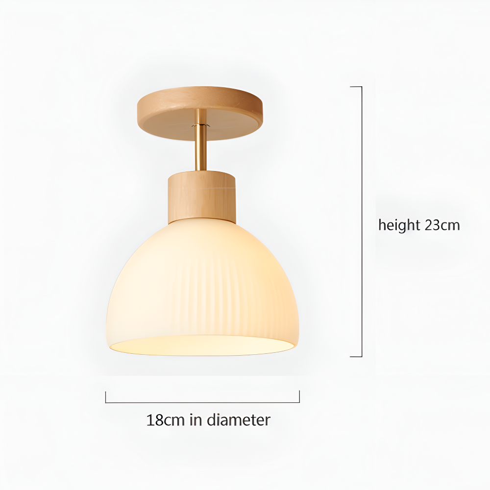 Lampa sufitowa LED z ryflowanego szkła i drewna