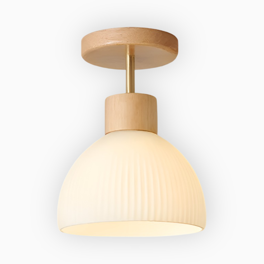 Lampa sufitowa LED z ryflowanego szkła i drewna