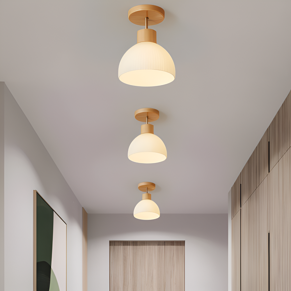 Lampa sufitowa LED z ryflowanego szkła i drewna