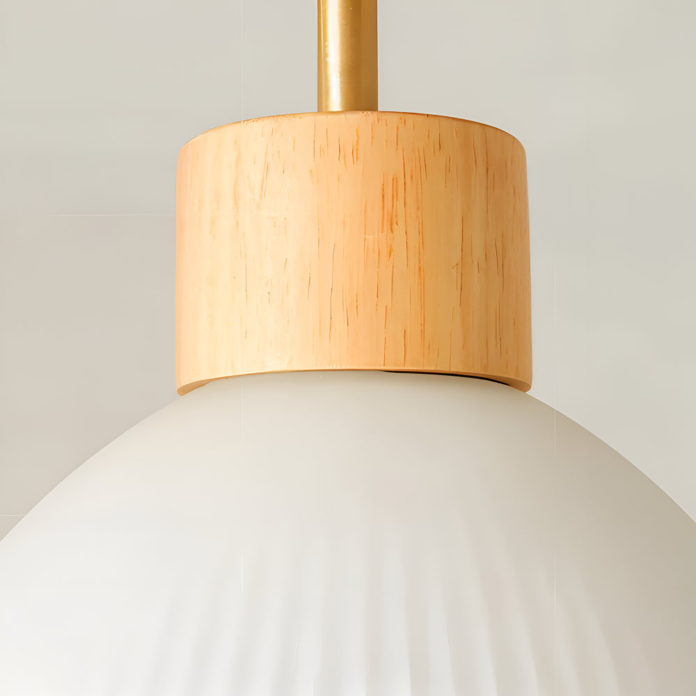Lampa sufitowa LED z ryflowanego szkła i drewna