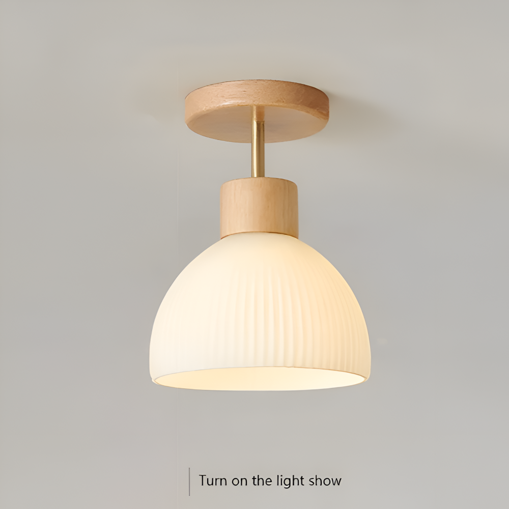 Lampa sufitowa LED z ryflowanego szkła i drewna