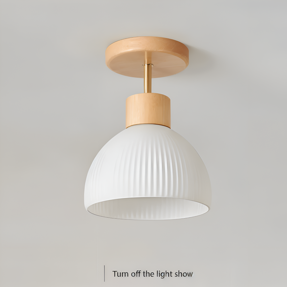 Lampa sufitowa LED z ryflowanego szkła i drewna