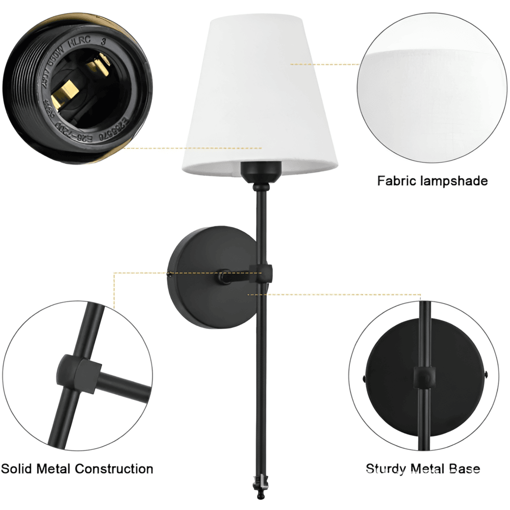 Zestaw lamp ściennych metalowych z abażurem 2 szt.
