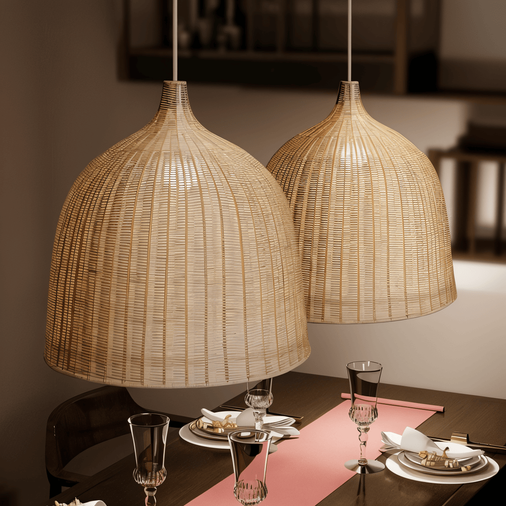 Lampa wisząca rattanowa kopułowa boho do salonu