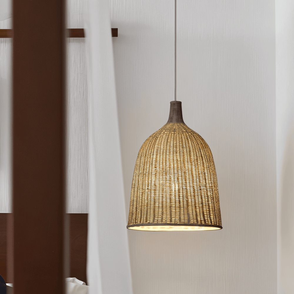 Lampa wisząca rattanowa kopułowa boho do salonu
