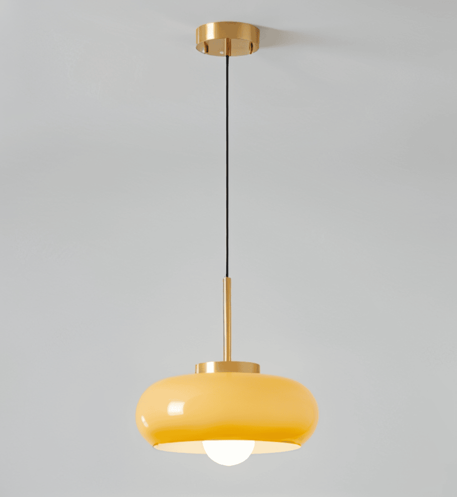 Lampa wisząca retro Bauhaus ze szkła i miedzi