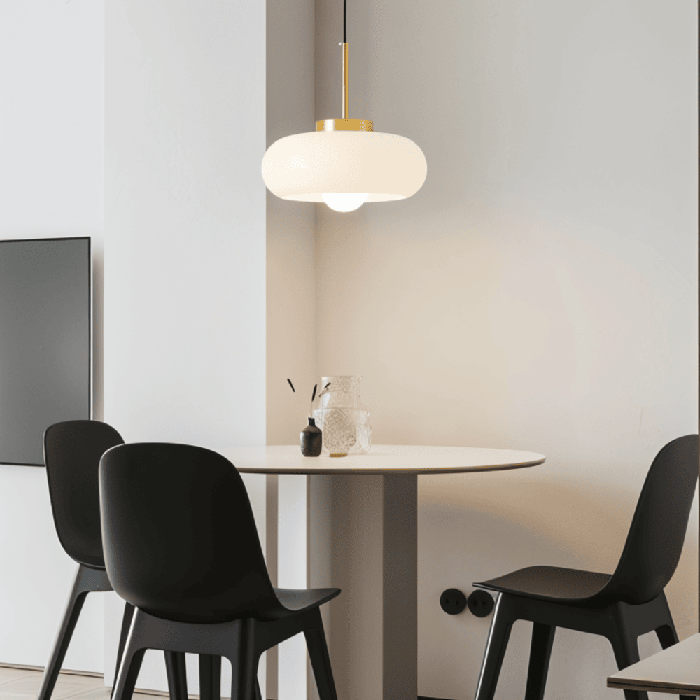 Lampa wisząca retro Bauhaus ze szkła i miedzi