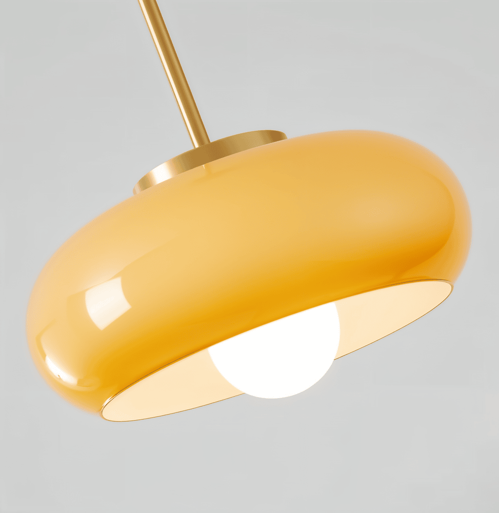 Lampa wisząca retro Bauhaus ze szkła i miedzi
