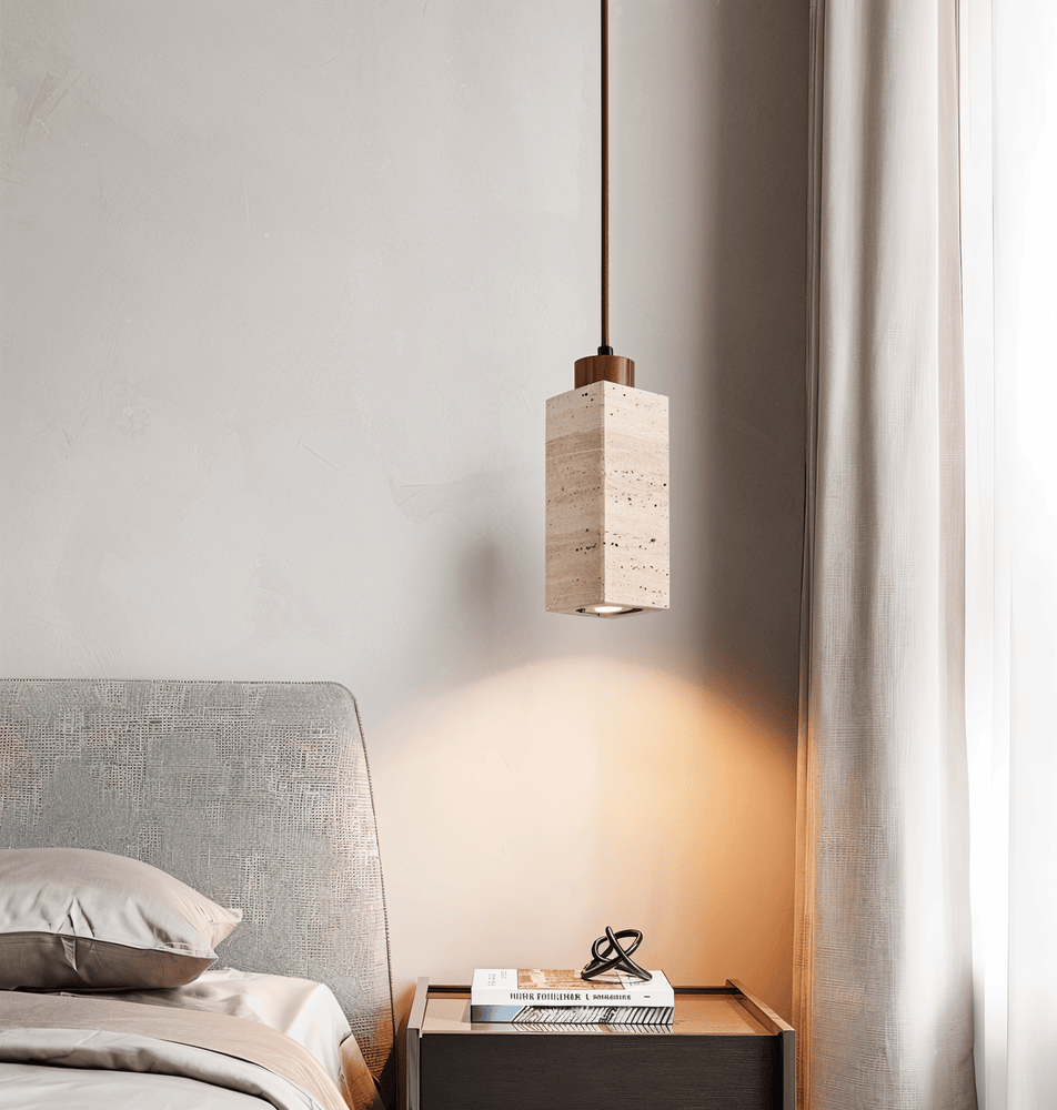 Marmurowa lampa wisząca cylindryczna z miedzią