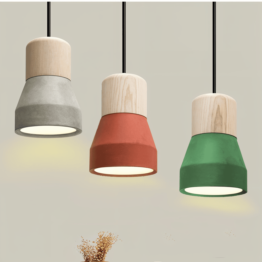 Lampa sufitowa z betonu i drewna do nowoczesnych wnętrz