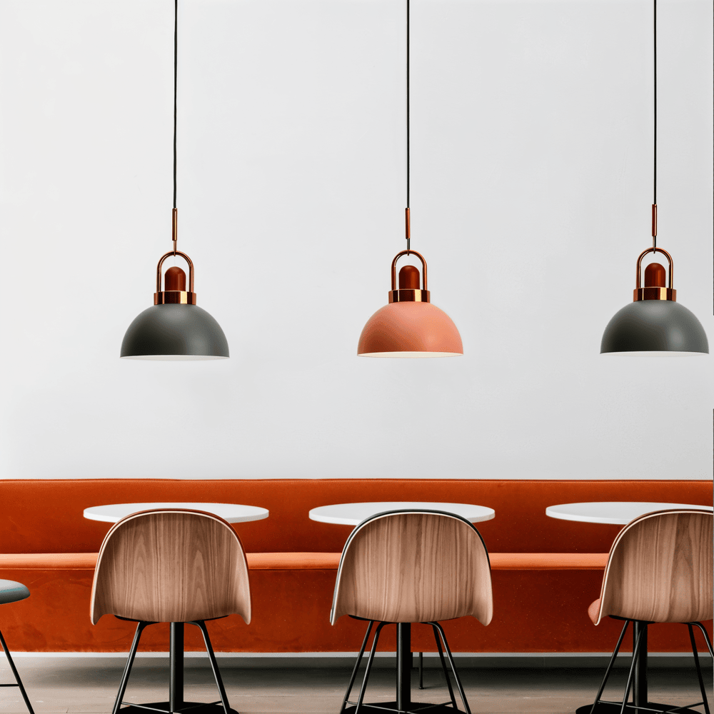 Lampa wisząca kopułowa metalowa z drewnem