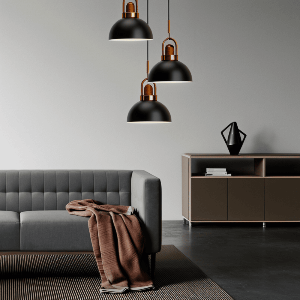 Lampa wisząca kopułowa metalowa z drewnem