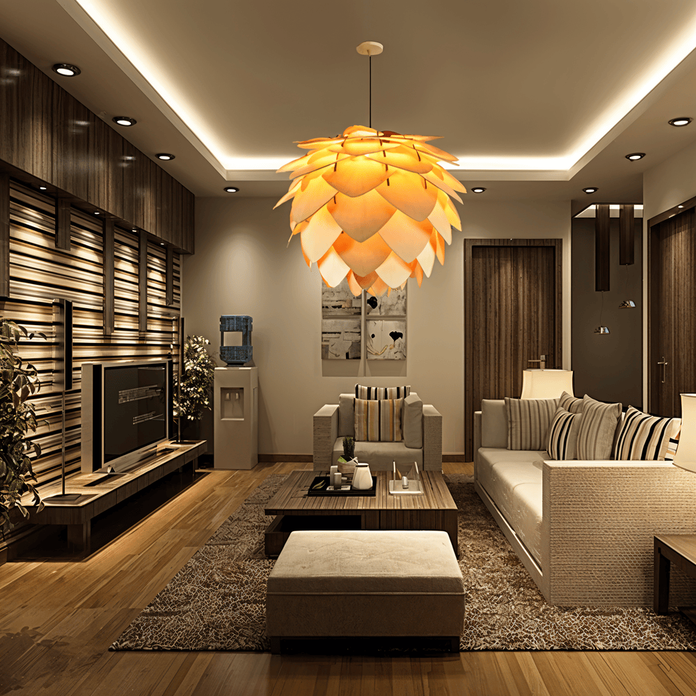 Drewniana lampa wisząca rustykalna do salonu