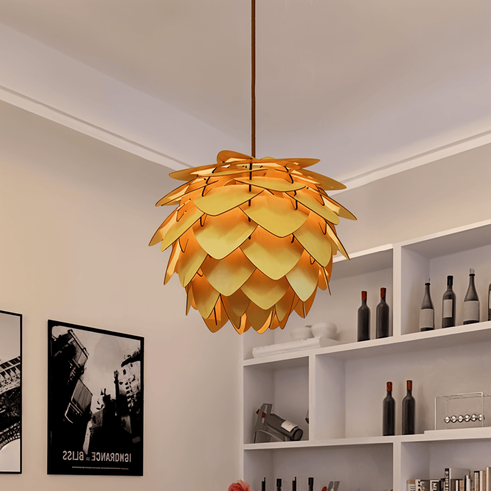 Drewniana lampa wisząca rustykalna do salonu