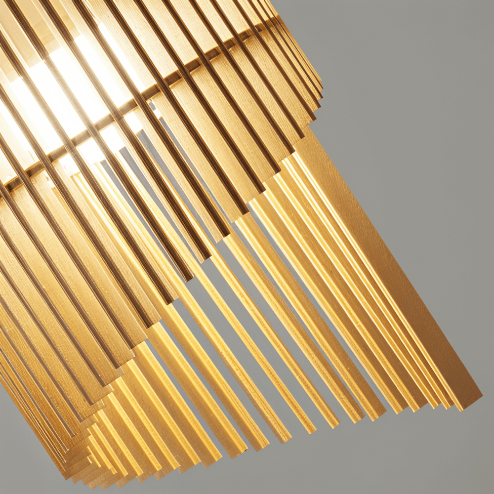 Drewniana lampa wisząca cylindryczna do salonu