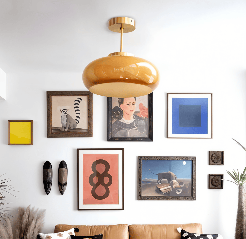 Lampa sufitowa vintage żółte szkło mosiądz E27