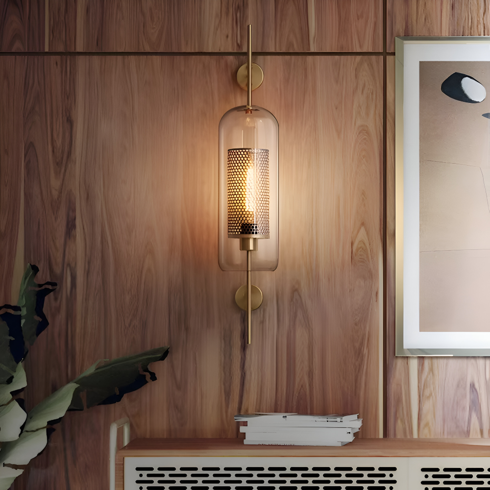 Szklana lampa ścienna vintage E27 plaster miodu
