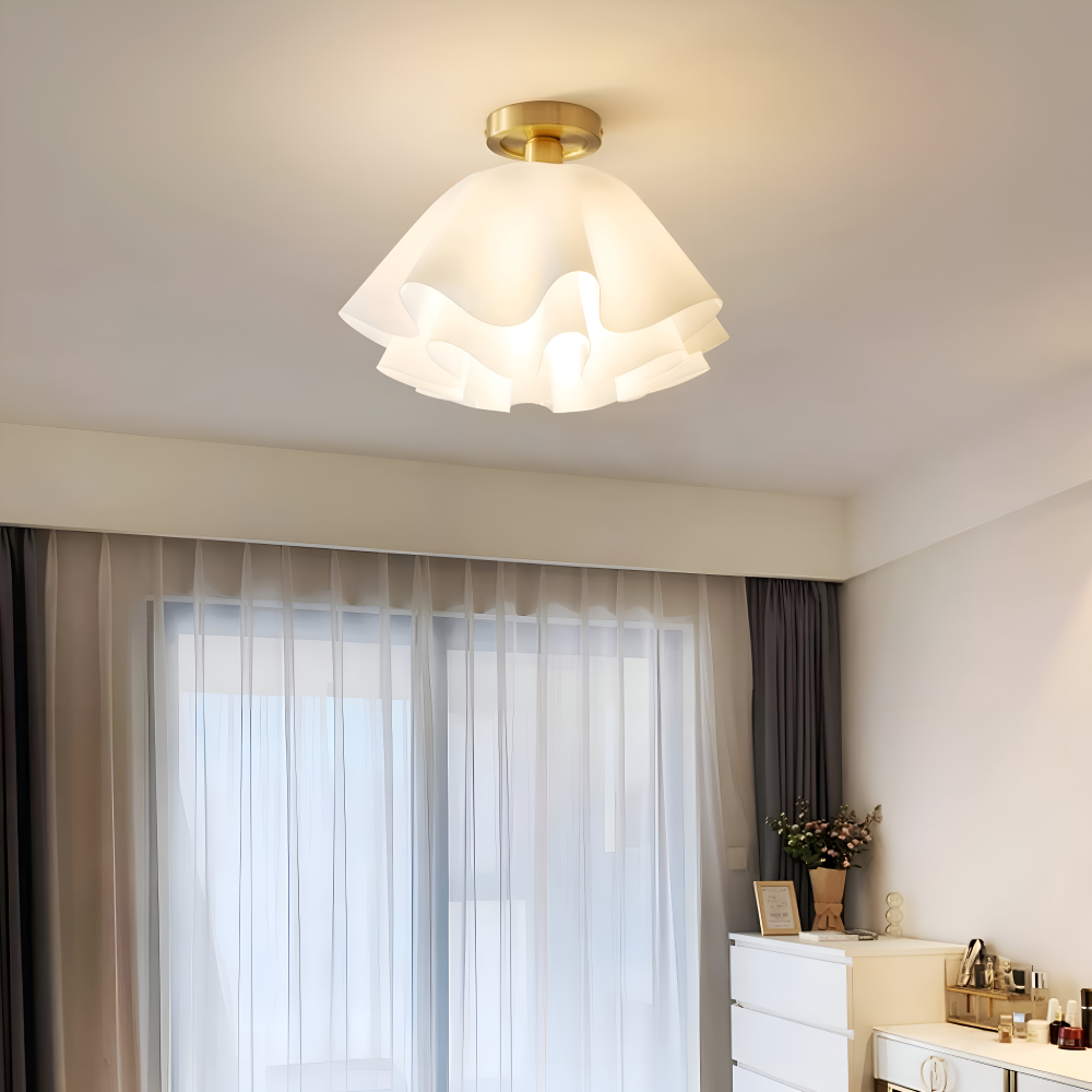 Lampa sufitowa kwiatowa biała akrylowa złota