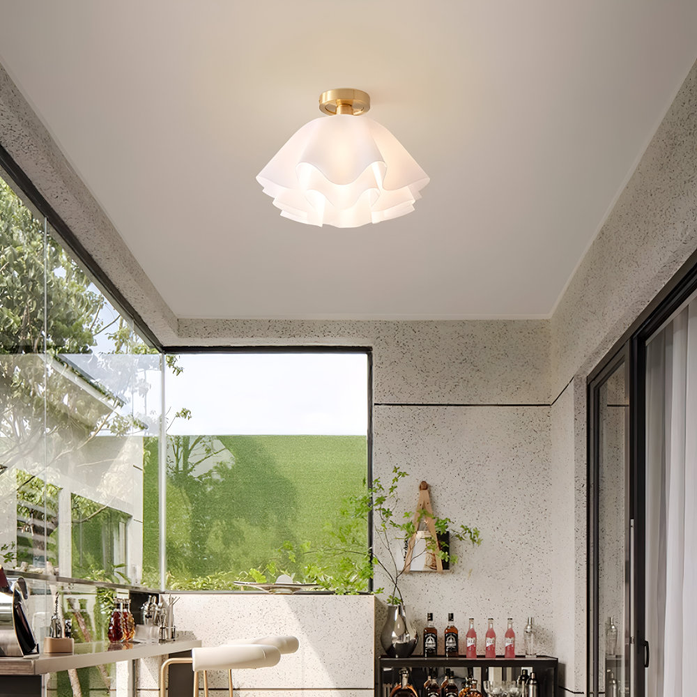 Lampa sufitowa kwiatowa biała akrylowa złota