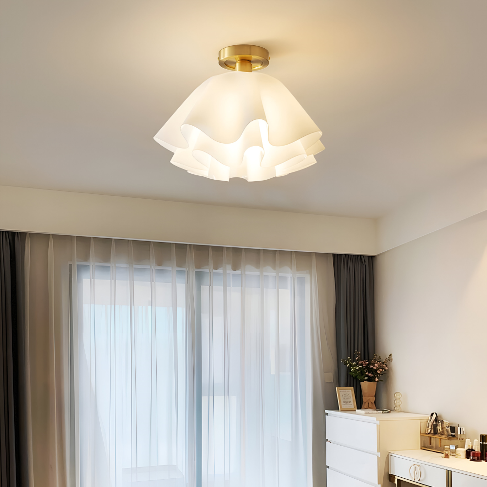 Lampa sufitowa kwiatowa biała akrylowa złota