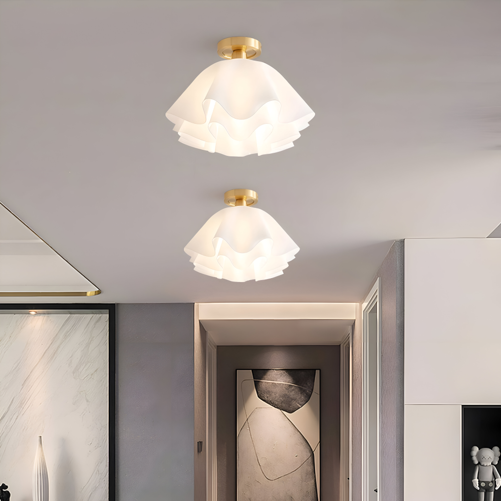 Lampa sufitowa kwiatowa biała akrylowa złota