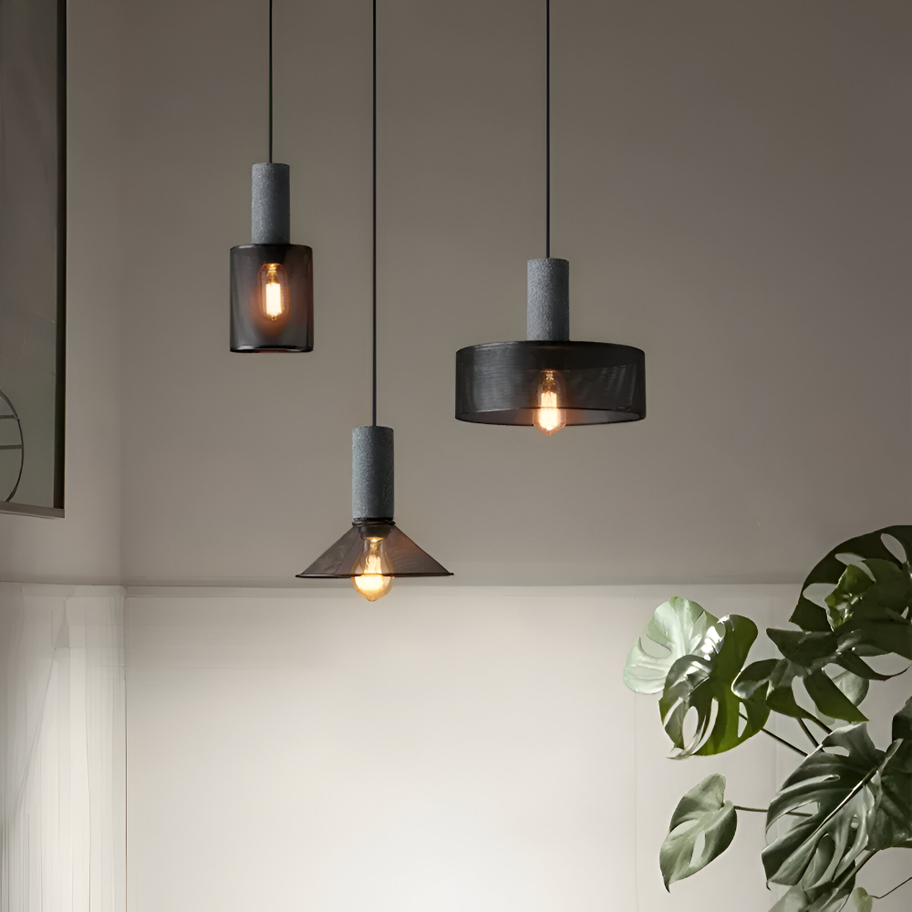 Lampa wisząca E27 z kamienia i aluminium industrialna