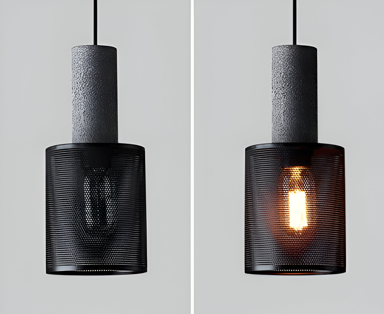 Lampa wisząca E27 z kamienia i aluminium industrialna