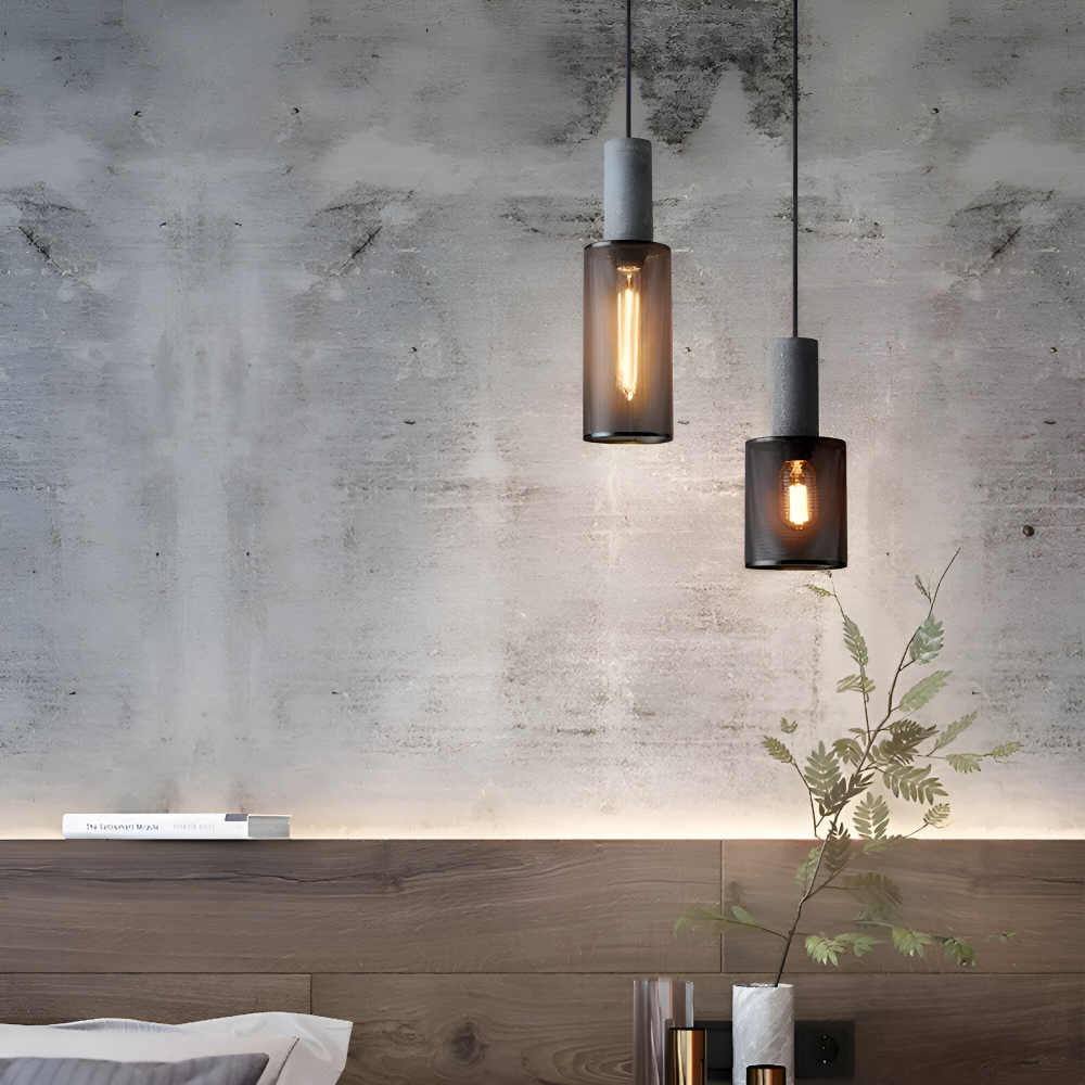 Lampa wisząca E27 z kamienia i aluminium industrialna