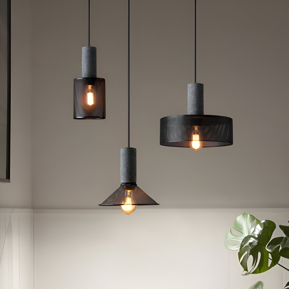 Lampa wisząca E27 z kamienia i aluminium industrialna