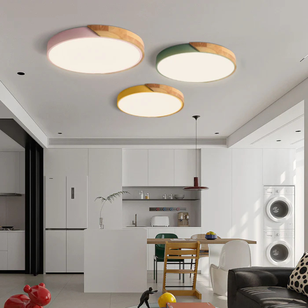Drewniana lampa sufitowa LED w stylu skandynawskim