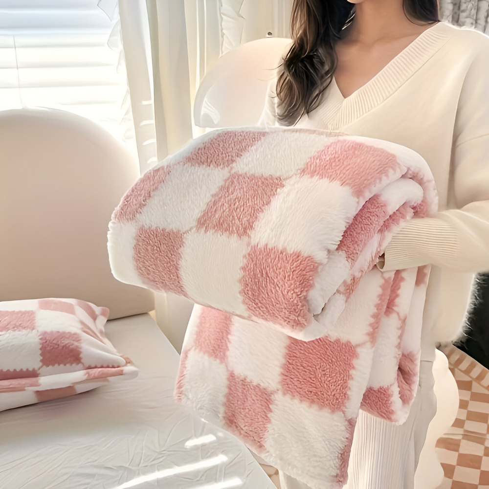 Kolorowy koc fleece w kratkę całoroczny miękki